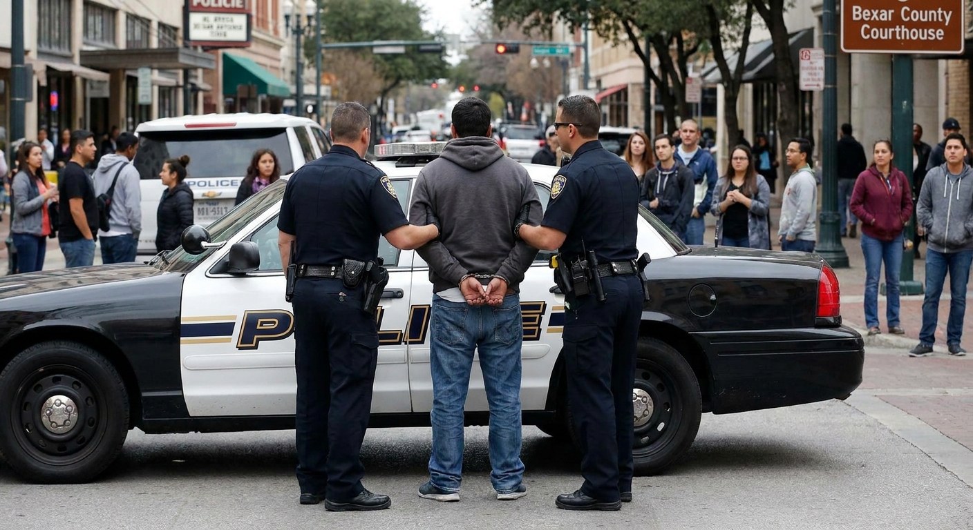 Arrested in San Antonio for a crime you didn't commit - mistaken identity and wrongful arrest illustration